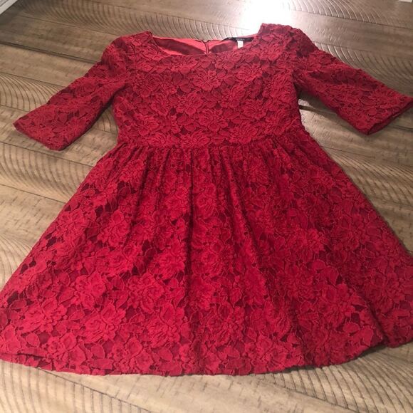 Romantic Red Hot Lace over Satin Fit & Flare by Kensie All Eyes 👀 on YOU! - Picture 1 of 17
